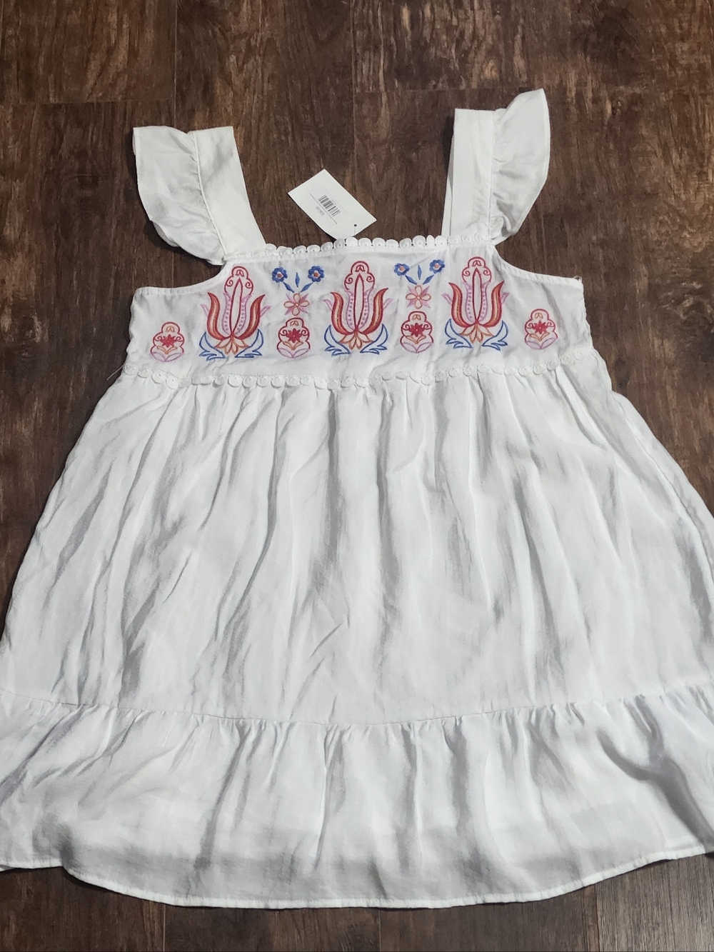 Blu Pepper White Embroidered Square Neck Mini Dress Boho Flutter Sleeve Medium.